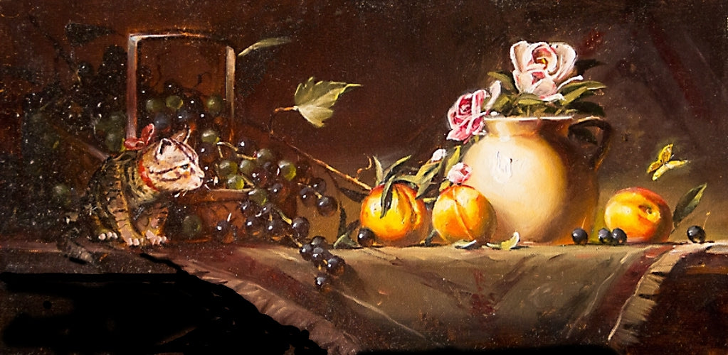 SL-Kitten 'n Basket 12"x20" Oil Original